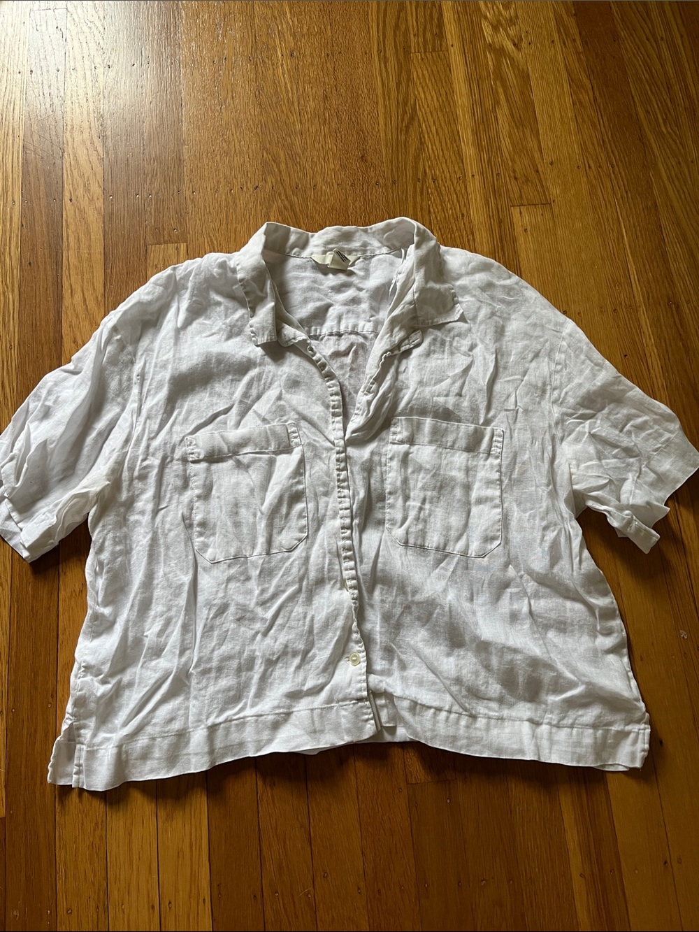 H&M White Linen Button-Front Shirt